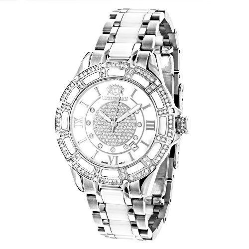 腕時計 ラックスマン レディース LUXURMAN Ladies Diamond Ceramic Watch 1.25ct White MOP Galaxy