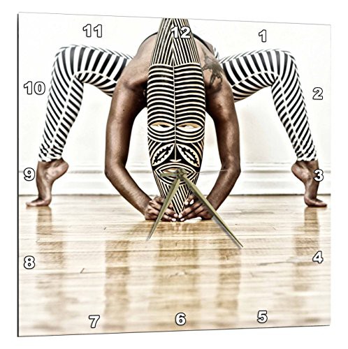 壁掛け時計 インテリア 海外モデル 3dRose Yoga and Dance with African Wooden Mask with Zebra Desi