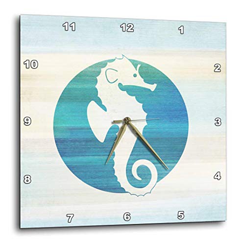 壁掛け時計 インテリア 海外モデル 3dRose DPP_152105_1 White Sea Horse in Aqua Circle Beach Theme