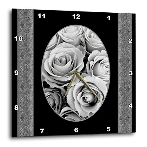 壁掛け時計 インテリア 海外モデル 3dRose DPP_29882_1 Silver Gray Roses in Oval Frame Surrounded