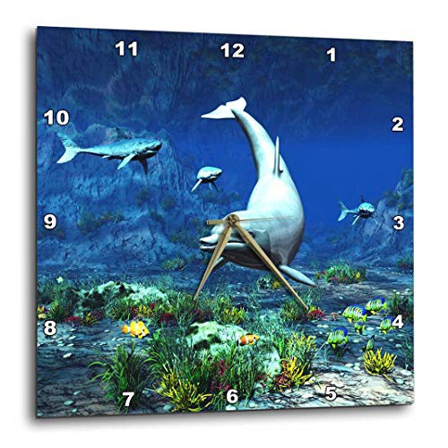 壁掛け時計 インテリア 海外モデル 3dRose Underwater Scene with Dolphin, Sharks and Tropical Fish