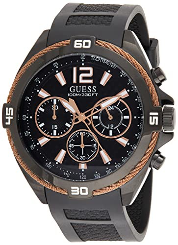 腕時計 ゲス GUESS GUESS 45 mm Surge Copper Wire Sunray Textured Dial Silicone Strap W1168G3 Black One Siz