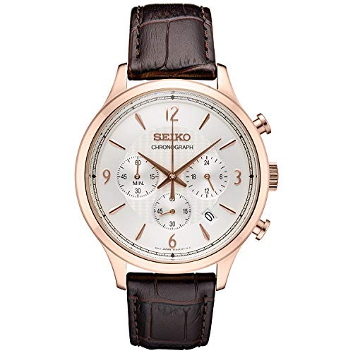 腕時計 セイコー メンズ Men's Rose Gold Tone Stainless Steel Chronograph with Leather Strap