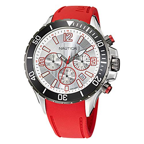 腕時計 ノーティカ メンズ Nautica Men's NAPNSS119 Nautica NST Grey/Silver-Tone/Red Silicone Strap Wa