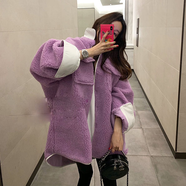 ボアジャケット レディース 韓国 ファッション レディース ボア ブルゾン アウター 冬服 レディース ビッグシルエット パープル 襟 袖 付の通販はau Pay マーケット Vestito 商品ロットナンバー