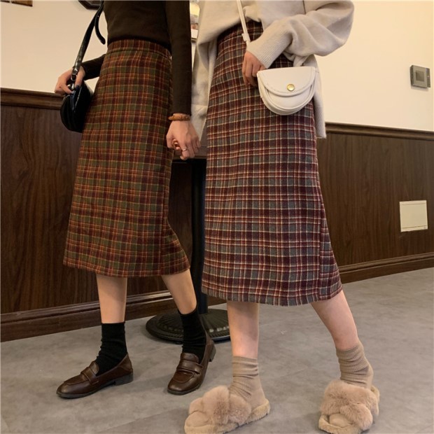 チェック スカート ロング 韓国 ファッション レディース 春服 冬服 チェック タイト レディース 冬 春 ハイウエスト スカート レトロチの通販はau Pay マーケット Vestito 商品ロットナンバー