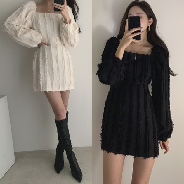 ミニワンピース ドレス バルーン袖 韓国 ファション 冬服 レディース バルーン袖ワンピース フリル ワンピース スクエアネック 長袖 バルの通販はau Pay マーケット Vestito 商品ロットナンバー