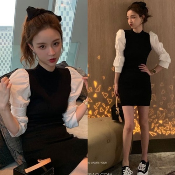 パフスリーブ ワンピース 秋 夏 韓国 ファッション レディース 秋服 ミニワンピース 異素材 ドッキング ワンピース お呼ばれワンピース の通販はau Pay マーケット Vestito 商品ロットナンバー