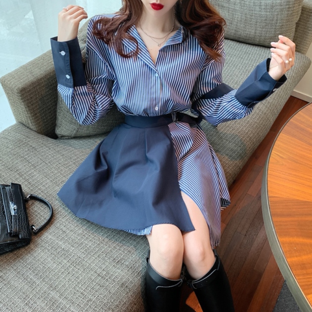シャツワンピース ストライプ 切り替え ワンピース 韓国 ファッション 春 レディース ウエストマーク ワンピース バイカラー ２way きれの通販はau Pay マーケット Vestito 商品ロットナンバー