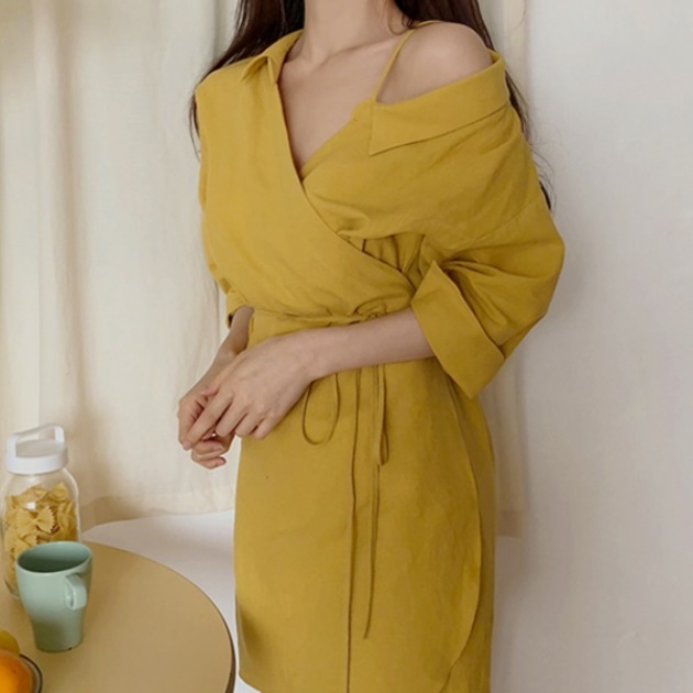 ワンショルダー ワンピース 韓国 ファッション レディース 肩出し ワンピース ミニ 夏 秋 レディース ミニワンピース イエロー ウエストの通販はau Pay マーケット Vestito 商品ロットナンバー