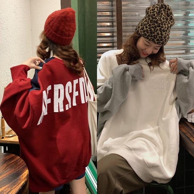 ロゴ トレーナー ビッグシルエット スウェット レディース 韓国 ファッション 春服 カラーブロック バックロゴ