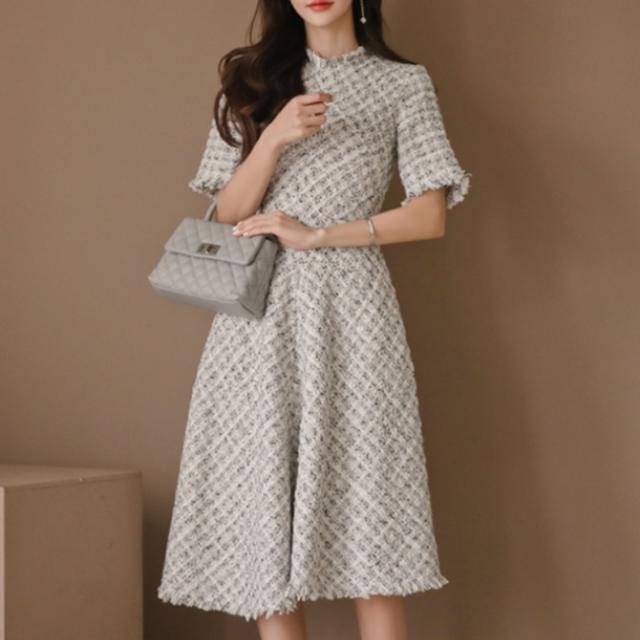 ツイード ワンピース 韓国 ファッション 春服 レディース 春夏 お呼ばれ ドレス ワンピ 半袖 フレアワンピース 二次会 結婚式 入学式 同の通販はau Pay マーケット Vestito 商品ロットナンバー
