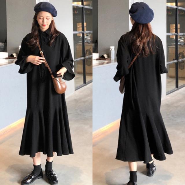 ロングワンピース 韓国 ファッション レディース 冬物 シャツワンピース ロング丈 冬服 レディース ワンピース 黒 マーメイドワンピース の通販はau Pay マーケット Vestito 商品ロットナンバー