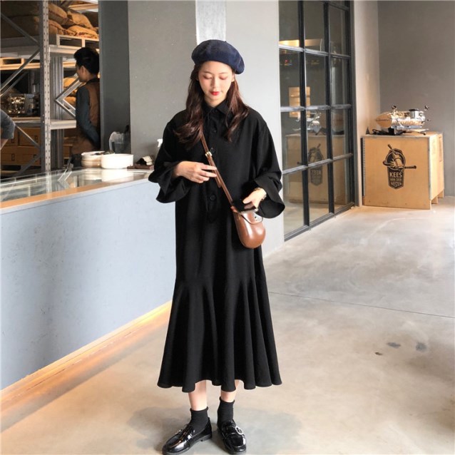 ロングワンピース 韓国 ファッション レディース 冬物 シャツワンピース ロング丈 冬服 レディース ワンピース 黒 マーメイドワンピース の通販はau Pay マーケット Vestito 商品ロットナンバー