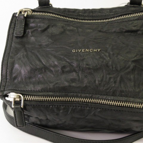 【中古】ジバンシィ GIVENCHY パンドラ スモール ハンドバッグ ショルダー ワンハンドル シワ加工 レザー ブラックの通販はau