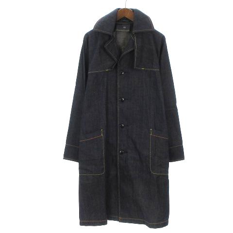 お洒落無限大 ワイズ Y S デニム コート ロング ステッチ シングル コットン インディゴネイビー 2 アウター