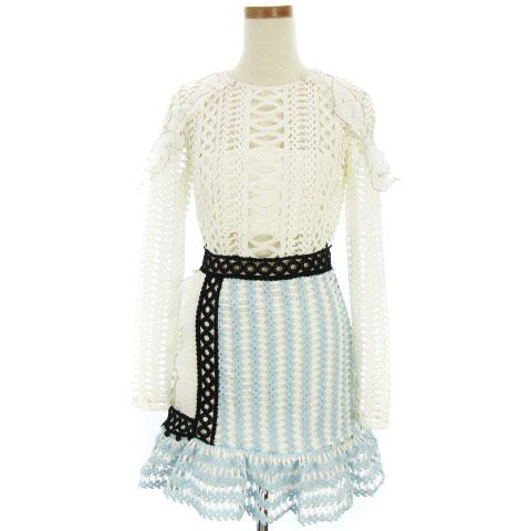 激安通販新作 セルフポートレイト Us2 Self Portrait ドレス ワンピース 白 ひざ丈 ひざ丈 長袖 総レース 白 黒 青系 Us2 Uk6 レディース Sanden Furniture 3e5a7e48 Arventa Lt