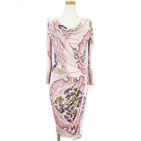 史上最も激安 エミリオプッチ Emilio Pucci ワンピース 長袖 ロング ドレープ 総柄 タイト ピンク I38 Ecr3 レディース 超美品 Www Dd Bystrany Cz