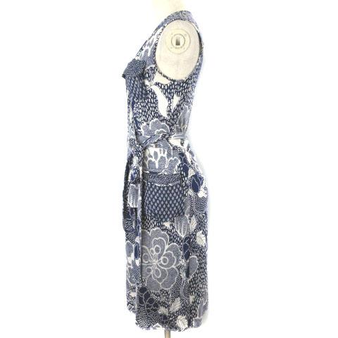 期間限定価格 ダイアンフォンファステンバーグ ラップワンピース ひざ丈 ノースリーブ シルク 総柄 ネイビー 紺 0 超激安 Www Iacymperu Org