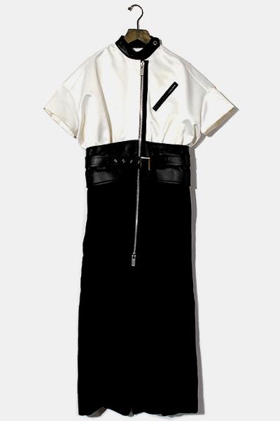 最終値下げ aw Sacai サカイ レザー切替 ドッキングワンピース マキシドレス 1 White Black レディース 新発 Vigorgh Com