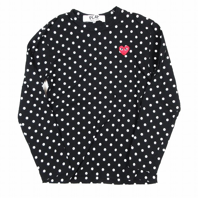 【中古】プレイコムデギャルソン PLAY COMME des GARCONS 2011年 ハート ドット 水玉 Tシャツ 長袖 ワッペン ロゴ