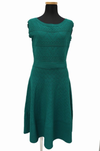 【】トッカ TOCCA 20SS EYELET KNIT DRESS ひざ丈 ニット ドレス ノースリーブ ワンピース M グリーン 緑