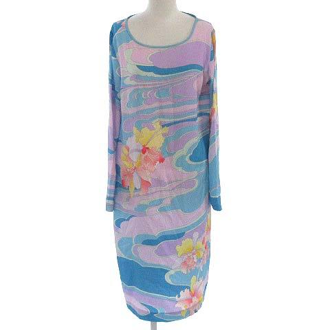 上質風合い レオナール Leonard ワンピース シルク シアサッカー フラワー プリント 花柄 長袖 マルチカラー 40 被り心地最高 Icctower Mn