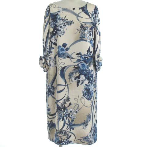 公式 オースチン リード 美品 近年モデル ワンピース ひざ丈 膝丈 七分袖 花柄 フラワー 総柄 ベージュ 青 40 L位 限定価格セール Arnabmobility Com