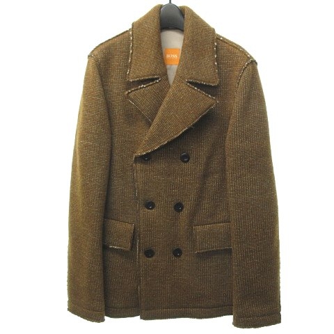 割引クーポン対象品 ヒューゴボス Pコート ピーコート ニット アウトシーム メランジ調 茶 ブラウン 48 アウター Ecr14 メンズ アウトレット送料無料 Deya Do