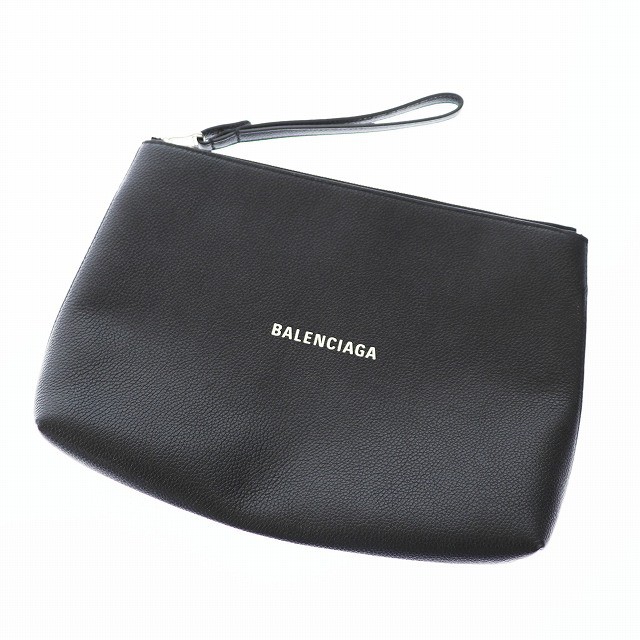 【中古】バレンシアガ BALENCIAGA 618362 カーフスキン ロゴ クラッチ バッグ 黒 ブラック ☆AA★▲220705/105 メンズ