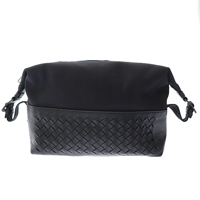 【中古】ボッテガヴェネタ BOTTEGA VENETA イントレチャート ナイロン レザー セカンド バッグ 黒 ▲●■ 220704/103