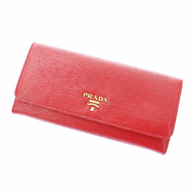 【中古】プラダ PRADA 型押し レザー 二つ折り 長財布 赤 レッド ブランド古着ベクトル 中古●▲■220705/105