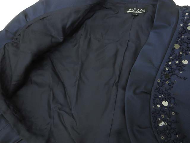【中古】イギン ジブリーヌ シルク混 刺繍 スパンコール 装飾 七分袖 ボタンレス ジャケット 9 ネイビー レディースの通販はau