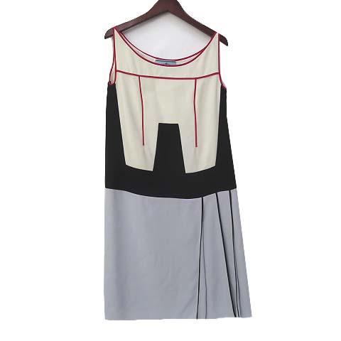 爆熱 プラダ Prada ワンピース 38 S アイボリー グレー ノースリーブ パイピング プリーツ レディース 待望の再販 Hashigoc Com