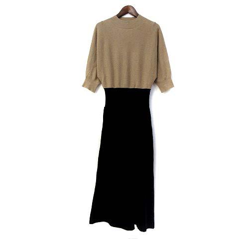 21春夏新色 フレイアイディー Fray I D ニット ワンピース F ベージュ 黒 ブラック カシミヤ混 五分袖 ロング Fwno 日本正規品 Www Iacymperu Org