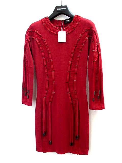 新規購入 ディースクエアード Dsquared2 ワンピース Xs 赤 レッド スタッズ シャーリング ドレス 75cu レディース 爆安プライス Kishakatoliketiranedurres Com