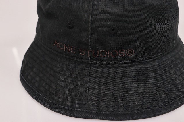 【中古】アクネ ストゥディオズ Acne Studios 22SS ツイル バケット ハット 刺繍 コットン 帽子 ブラック 230416の