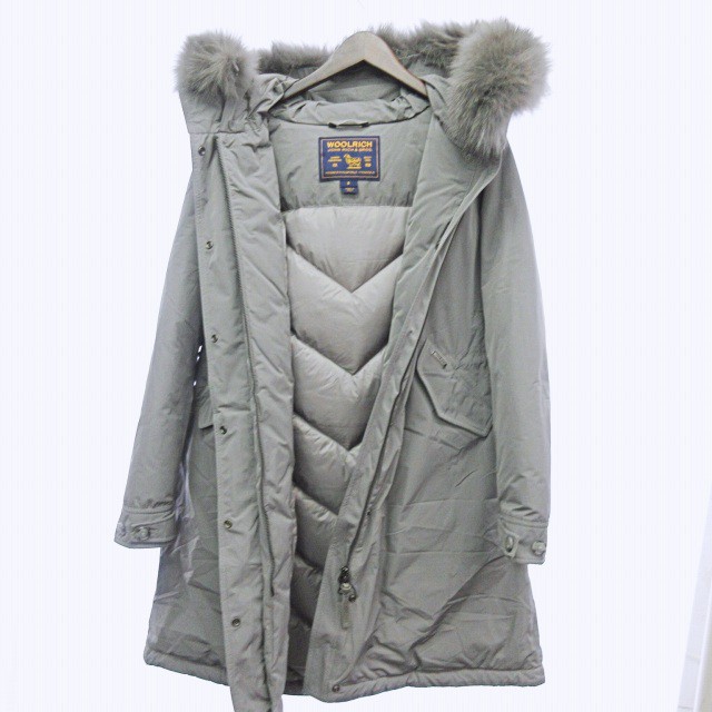 【中古】ウールリッチ WOOLRICH 近年モデル モッズコート ダウンコート ダウンジャケット ブルーフォックス フーディ グレー Sの通販