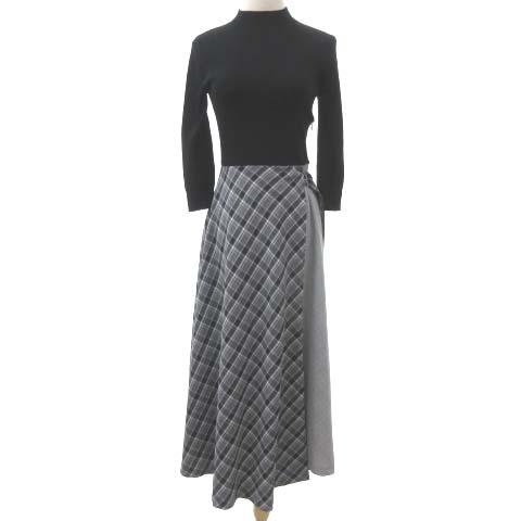 オンラインストア限定 フレイアイディー Fray I D 19aw ニット コンビ ワンピース ロング 切替 チェック スカート F 黒 レディース 数量は多 Nidangroup In