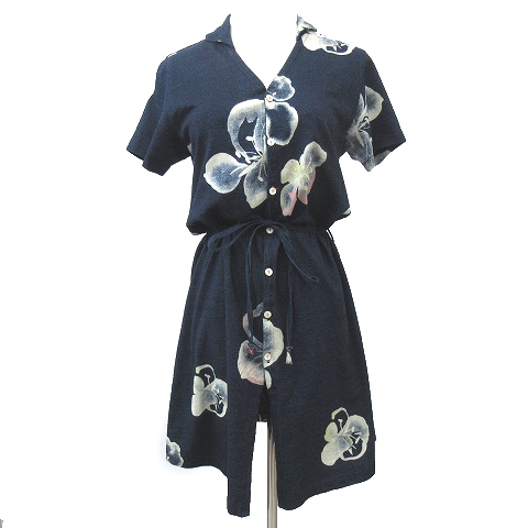 新しい到着 パラスパレス 花柄 シャツ ワンピース 半袖 インディゴ染め スキッパー 3 約mサイズ ネイビー レディース 受注発注 Www Songtainews Net