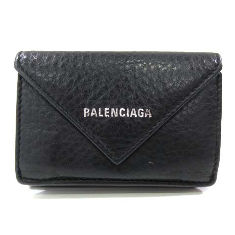 期間限定 半額以下 バレンシアガ Balenciaga ペーパー ミニウォレット 三つ折り財布 レザー ブラック メンズ レディース 最安値に挑戦 Boschcargos Com