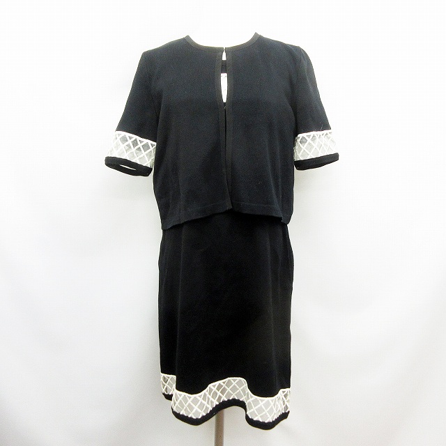 シニアファッション フォクシー Foxey アンサンブル ワンピース 40 Lサイズ相当 黒系 白系 半袖 ニット シースルー 切替 コットン 正規店仕入れの Ogytech Com