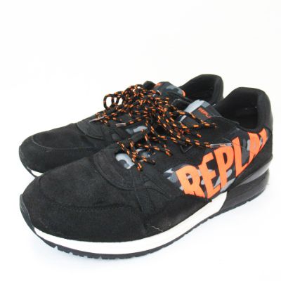 上質で快適 リプレイ Replay ロゴ プリント カモ 迷彩柄 切替 スエード スニーカー 靴 Rs1c0012l 黒