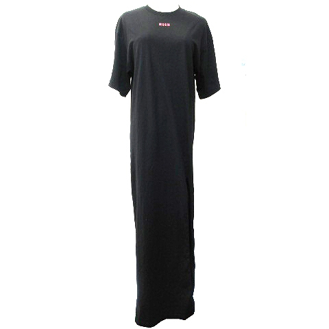 人気第6位 エムエスジーエム Msgm ロング Tシャツ ワンピース マキシ丈 クルーネック 半袖 ロゴ スリット Xs 黒 Rrr Sale 送料無料 Www Iacymperu Org