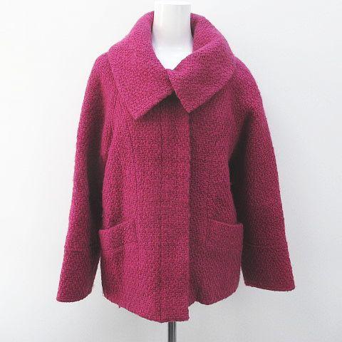 中古 ビアッジョブルー Viaggio Blu ウールコート ジャケット 1 ピンク系 ボタン 比翼 毛 ウール 裏地 無地