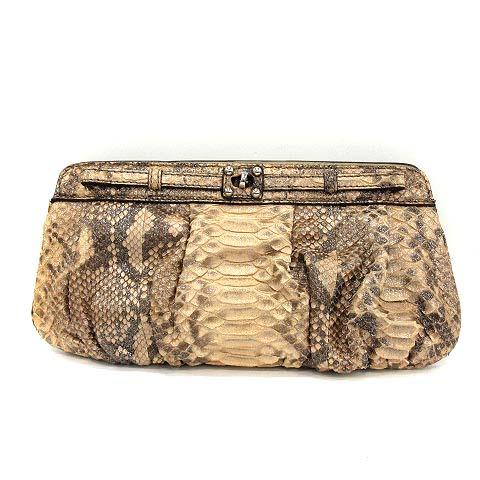 中古 ザリアーニ Zagliani クラッチバッグ パーティーバッグ セカンドバッグ クロコ型押し レザー ラメ ベージュ
