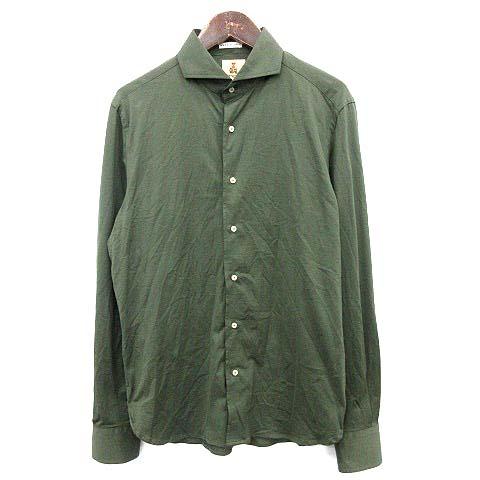 ギローバー Guy Rover シャツ ホリゾンタルカラー 長袖 花刺繍 L カーキ G メンズ Gebr Klages