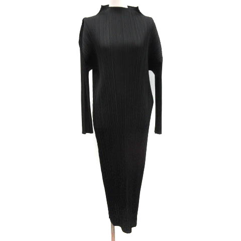 短納期対応 プリーツプリーズ aw ワンピース 長袖 ロング ミモレ丈 ハイネック ストレッチ プリーツ 3 L 黒 レディース オンラインストア限定 Upik Ac Ug