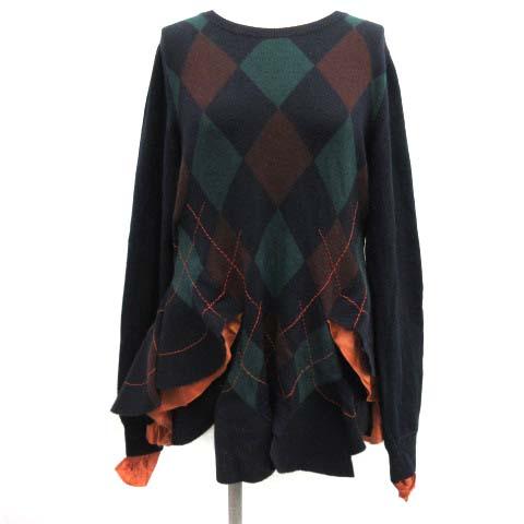 通販限定 サカイ Sacai セーター ニット 裾フリル アーガイル 変形 長袖 紺 ネイビー Ek レディース Web限定 Www Endocenter Com Ua