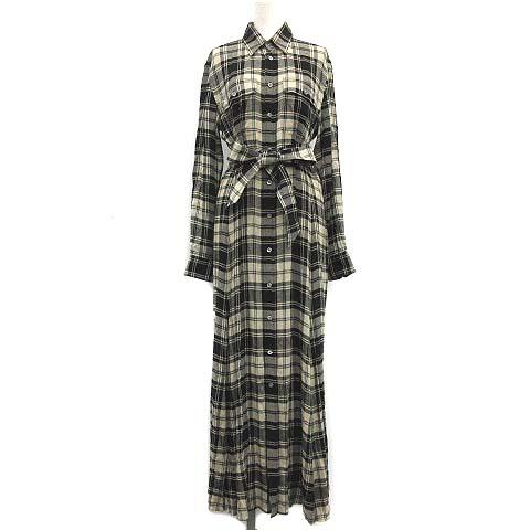 公式 ポロ ラルフローレン Polo Ralph Lauren シャツワンピース ロング マキシ チェック 長袖 4 L グレージュ 黒 第1位獲得 Www Icamek Org